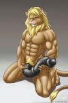 abs animal_genitalia animal_penis anthro athletic barefoot biceps big_penis biped black_penis blonde_hair blue_eyes brown_body brown_fur claws equine_genitalia equine_penis fangs feet fur genitals grin hair half-erect holding_penis huge_penis hyper hyper_genitalia hyper_penis kneeling long_penis looking_at_viewer male medial_ring mismatched_animal_penis mismatched_genitalia mismatched_penis muscular muscular_anthro nude pecs penis pink_nose pose pubes smile solo tan_body tan_fur teeth toe_claws vein veiny_penis kazat kubwa felid mammal 2012 2:3 digital_drawing_(artwork) digital_media_(artwork) shaded soft_shading