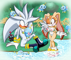 anthro areola aroused aroused_by_another aroused_face aroused_male blush boots breast_grab breasts clothed clothing female footwear fur gloves hair hand_on_breast handwear looking_at_another male nature nature_background nipples one_eye_closed open_mouth outside panties partially_submerged plant shoes sitting smile spread_legs spreading topless topless_anthro topless_female underwear water demichan sega sonic_the_hedgehog_(series) cheese_the_chao cream_the_rabbit silver_chao silver_the_hedgehog chao_(sonic) eulipotyphlan hedgehog lagomorph leporid mammal rabbit digital_media_(artwork) hi_res