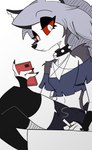 anthro cellphone cigarette collar electronics female looking_at_viewer phone red_eyes smoking solo icey_(artist) helluva_boss mythology loona_(helluva_boss) canid canid_demon canine demon hellhound mammal mythological_canine mythological_creature absurd_res hi_res