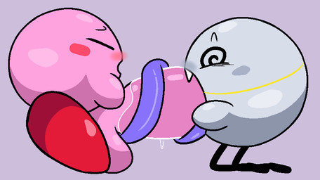 balls big_penis blush bodily_fluids duo eyebrows eyes_closed fangs feet genitals glistening glistening_body grey_body grey_skin half-closed_eyes huge_penis hyper hyper_genitalia hyper_penis long_tongue male male/male male_penetrating narrowed_eyes not_furry oral oral_penetration penetration penile penile_penetration penis penis_in_mouth pink_body pink_feet pink_skin purple_tongue red_feet saliva sex simple_background spiral spiral_eyes stick_legs surprised teeth tongue tongue_wrap slem kirby_(series) nintendo borlis_orbi kirby waddling_head 2023 digital_media_(artwork) shaded