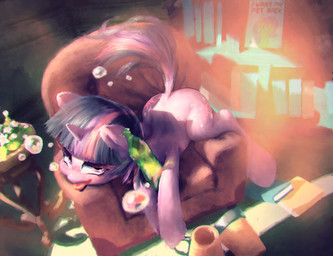 blush bottle bubble chair container cutie_mark drunk drunk_bubble feathered_wings feathers female feral fur furniture hair horn inside lying multicolored_hair purple_body purple_eyes purple_feathers purple_fur purple_hair smile sofa solo substance_intoxication tongue tongue_out two_tone_hair wings fralininin friendship_is_magic hasbro my_little_pony mythology fluttershy_(mlp) twilight_sparkle_(mlp) equid equine mammal mythological_creature mythological_equine pegasus unicorn 2013