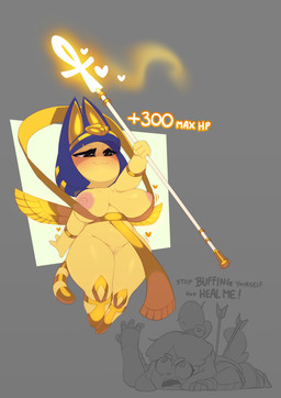 ankh anthro areola arrow_(weapon) bangs big_breasts blue_hair bob_cut bodily_fluids breast_expansion breasts butt butt_expansion curvy_figure dialogue duo expansion female fingers genital_fluids genitals hair heart_symbol hip_expansion holding_object humor lying nipples on_front ranged_weapon shortstack shortstack_female simple_background standing text thick_thighs uraeus vaginal_fluids voluptuous vulva weapon wide_hips yellow_body yellow_inner_ear huffslove animal_crossing nintendo ankha_(animal_crossing) isabelle_(animal_crossing) canid canine canis domestic_cat domestic_dog felid feline felis mammal 2022 absurd_res digital_media_(artwork) english_text hi_res
