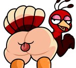ambiguous_gender anus_mouth avian bent_over big_butt bird butt butt_mouth cat_smile galliform half-closed_eyes hi_res lewdewott looking_back miitopia narrowed_eyes open_mouth phasianid presenting presenting_hindquarters solo tongue tongue_out turkey twerkey