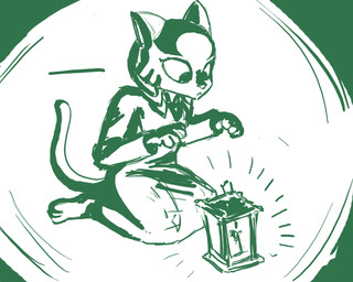 anthro biped braided_hair clothing female hair lamp lantern pajamas sitting solo tail unknown_artist microsoft prequel_adventure the_elder_scrolls katia_managan felid khajiit mammal 5:4 black_and_white green_and_white monochrome sketch