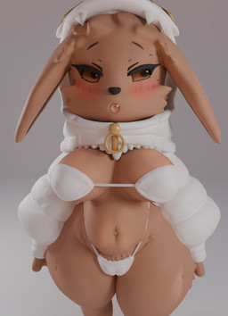 anthro big_breasts bikini blush breasts brown_body brown_eyes brown_fur camel_toe clothing curvy_figure female female_anthro fur jacket solo swimwear topwear two-piece_swimsuit white_bikini white_clothing white_swimwear wide_hips zhenash nintendo pokemon eevee generation_1_pokemon pokemon_(species) 3d_(artwork) absurd_res blender_(artwork) digital_media_(artwork) hi_res