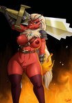 2017 absurd_res aegislash animate_inanimate anthro anthrofied areola armor avian belt big_breasts blaziken blue_eyes breasts butt butt_from_the_front clothing conditional_dnp drako1997 duo exposure_variation eyelashes feathers female fire generation_3_pokemon generation_6_pokemon genitals hair hi_res holding_melee_weapon holding_object holding_sword holding_weapon innie_pussy jewelry legwear long_hair looking_at_viewer melee_weapon mostly_nude navel navel_piercing necklace nintendo nipples non-mammal_breasts piercing pokemon pokemon_(species) pokemorph presenting presenting_breasts presenting_pussy pussy red_areola red_body red_feathers red_nipples shoulder_guards standing stockings sword unconvincing_armor weapon yellow_sclera