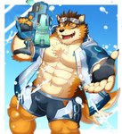 abs anthro clothed clothing countershading fur male muscular muscular_anthro muscular_male nipples pecs nisikemo lifewonders live_a_hero barrel_(live_a_hero) canid canine canis mammal wolf 2021 absurd_res hi_res