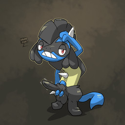 animal_genitalia animal_penis bulge canine_genitalia canine_penis detailed_bulge genital_outline genitals hand_on_own_head holding_bulge holding_knot holding_penis knot male penis penis_outline presenting requesting sex_request solo text argon_vile nintendo pokemon pokemon_infinite_fusion generation_4_pokemon generation_5_pokemon hybrid lucario pokemon_(species) scrafty 1:1 english_text hi_res