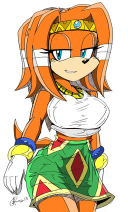 anthro bandage big_breasts blue_eyes bracelet breasts clothing dreadlocks eyelashes female gloves handwear jewelry looking_at_viewer necklace smile solo zhengfox sega sonic_adventure sonic_the_hedgehog_(series) tikal_the_echidna echidna mammal monotreme 2015 hi_res