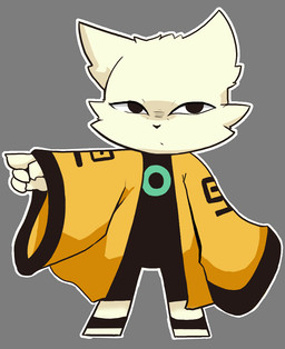 4_fingers anthro black_clothing clothing fingers gesture grey_background hand_gesture looking_at_viewer male pointing simple_background solo yellow_clothing liqueurmask nine_sols red_candle_games yi_(nine_sols) domestic_cat felid feline felis mammal solarian 2024 chinese_description