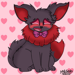 3_toes accessory black_body black_fur black_nose blush clothing cute_fangs dipstick_tail fangs feet female feral flustered front_view fur hair heart_background looking_away magenta_bowtie magenta_eyelids magenta_eyes markings neck_tuft open_mouth paws purple_sclera quadruped red_body red_fur red_inner_ear red_tail_tip simple_background sitting sitting_on_ground solo tail tail_markings teeth toes tongue tuft uniform meg4l0 nintendo pokemon healpony eevee generation_1_pokemon pokemon_(species) 1:1 hi_res