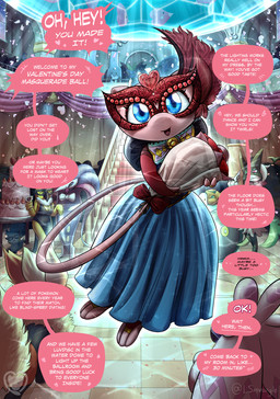 ambiguous_gender ballroom barefoot blue_clothing bouquet bow_tie breasts cake candy cherry_blossom chocolate chocolate_fountain cleavage clothed clothing container dessert dialogue dress eyewear feet female feral first_person_view flower flower_bouquet food fountain fur furniture glass glass_container glass_dome glasses gold_ring green_body group heart_symbol holidays holowear_(pokemon) looking_at_viewer marble mask masquerade_mask multicolored_body open_mouth plant prunus_(flower) rock rose_(flower) smile solo_focus speech_bubble stairs tail text water yellow_body smeargle20 nintendo pokemon pokemon_unite valentine's_day fashionable_style_mew aquatic bellibolt eeveelution fish flareon generation_1_pokemon generation_3_pokemon generation_6_pokemon generation_8_pokemon generation_9_pokemon hypno_(pokemon) legendary_pokemon luvdisc malamar mammal meowscarada mew_(pokemon) pokemon_(species) stonjourner tinkaton 2026 digital_media_(artwork) english_text hi_res