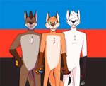 1995_polyamory_pride_colors anthro arctic_fox bruce_(delsol) canid canine chest_tuft delsol eyes_closed featureless_crotch fox group hand_holding henry_(delsol) lgbt_pride looking_at_another male male/male mammal mohawk nude null pawpads paws polyamory_pride_colors pride_colors red_fox redd_(delsol) signature standing toony trio true_fox tuft