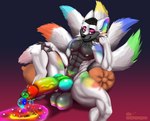 abs anthro balls big_balls big_penis bodily_fluids colored_cum cum genital_fluids genitals glowing glowing_cum knot looking_at_viewer male multicolored_penis penis rainbow rainbow_cum rainbow_penis solo sparklefur unusual_bodily_fluids unusual_cum unusual_genital_fluids smartwhitefang canid mammal absurd_res colorful_theme hi_res