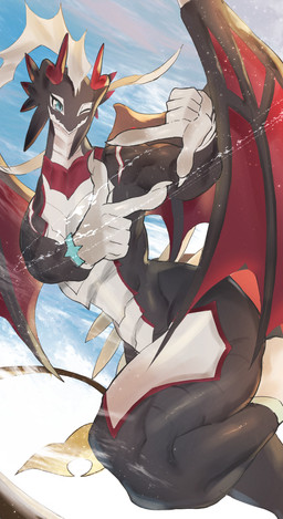 black_body female fingers horn membrane_(anatomy) membranous_wings nude solo tail thick_thighs wings passionpit777 konami mythology yu-gi-oh! dragonmaid_sheou dragon dragonmaid_(yu-gi-oh!) duel_monster mythological_creature mythological_scalie scalie hi_res