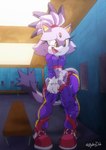 anthro big_penis clothing erection erection_under_clothing fur genitals hair intersex locker locker_room penis purple_body purple_fur purple_hair solo tenting vein veiny_penis bytesduh mario_and_sonic_at_the_olympic_games sega sonic_the_hedgehog_(series) blaze_the_cat domestic_cat felid feline felis humanoid mammal absurd_res cel_shading colored hi_res shaded tagme