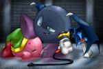 ambiguous_gender bdsm blood bodily_fluids duo male male/ambiguous melee_weapon open_mouth ryona sword tongue tongue_out weapon whip wings box_xod kirby_(series) nintendo kirby meta_knight sword_kirby 2013 3:2 digital_media_(artwork) oekaki