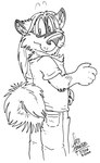 anthro bottomwear claws clothed clothing curled_tail fangs finger_claws floating_eyebrows fully_clothed fur hair inner_ear_fluff long_hair looking_back male pants pawpads rear_view shirt simple_background snout solo t-shirt tail teeth three-quarter_view topwear tuft whisker_spots matrices_(artist) malameux_(malameux) alaskan_malamute canid canine canis domestic_dog mammal nordic_sled_dog spitz 2006 black_and_white dated monochrome pen_(artwork) portrait signature three-quarter_portrait traditional_media_(artwork)