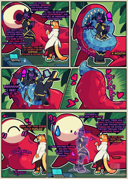 abdominal_bulge anthro biped bodily_fluids boots clothed clothing dialogue duo female femboy flying footwear fur gold_(metal) gold_jewelry hair high_heeled_boots high_heels implied_fatal jewelry legwear long_tongue narrowed_eyes open_mouth oral_vore saliva shoes silly simple_background size_difference smile soft_vore tail teeth text thigh_highs tongue tongue_out topwear vore nagifur nagi_(nagifur) wisp_(nagifur) alien ghost spirit comic digital_media_(artwork) english_text hi_res pixel_(artwork)