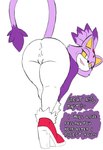 bent_over big_butt butt dialogue female female_pred half-closed_eyes imminent_vore looking_back narrowed_eyes presenting presenting_hindquarters rear_view smile smirk solo text thick_thighs poisonsneksoffie sega sonic_the_hedgehog_(series) blaze_the_cat felid feline mammal absurd_res hi_res