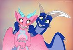 anthro claws duo feathers female fur horn looking_at_viewer male smile teeth toothy_grin toothy_smile xnanchox mythology dragon furred_dragon furred_scalie mythological_creature mythological_scalie scalie hi_res