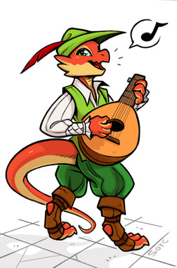 anthro bard butt butt_pose claws clothed clothing green_eyes hat headgear headwear holding_musical_instrument holding_object lute male music musical_instrument musical_note musical_symbol open_mouth open_smile playing_music plucked_string_instrument pose scales shirt simple_background singing smile solo speech_bubble standing string_instrument symbol toe_claws topwear tunic white_background sorc dungeons_and_dragons hasbro wizards_of_the_coast sisu_the_kobold kobold reptile scalie 2018 digital_media_(artwork) pictographics
