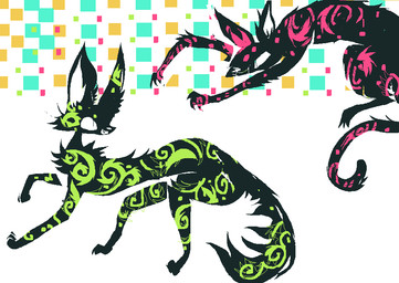 abstract_background ambiguous_gender black_body black_fur duo feral fur green_body green_fur jumping multicolored_body multicolored_fur open_mouth open_smile smile two_tone_body two_tone_fur naircat domestic_cat felid feline felis mammal 2017 digital_media_(artwork) microsoft_paint_(artwork)