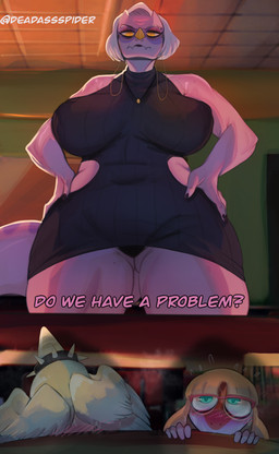 anthro big_breasts black_clothing black_dress black_panties black_underwear blonde_hair blush bodily_fluids bone_frill breasts butt butt_from_the_front claws clothed clothed_anthro clothing curvy_figure dialogue dress elderly elderly_anthro elderly_female eyelashes eyewear feathered_wings feathers female finger_claws frill_(anatomy) front_view glasses grey_hair group hair hands_on_hips hands_on_own_hips hanging_breasts huge_breasts inside jewelry long_tail mature_anthro mature_female multicolored_body multicolored_scales natural_breasts necklace orange_body orange_scales panties panty_shot pink_body pink_scales scales short_hair sweat sweatdrop tail teal_eyes text thick_thighs trio two_tone_body two_tone_scales underwear voluptuous voluptuous_anthro voluptuous_female white_body white_scales wide_hipped_anthro wide_hipped_female wide_hips wings yellow_eyes deadassspider goodbye_volcano_high ko_op_(game_developer) fang_(gvh) mrs._roberts_(gvh) naomi_(gvh) ceratosaurid ceratosaurus dinosaur hadrosaurid ornithischian ornithopod parasaurolophus prehistoric_species pterosaur reptile saurischian scalie theropod 2025 absurd_res artist_name digital_drawing_(artwork) digital_media_(artwork) english_text hi_res watermark nonbinary_(lore)