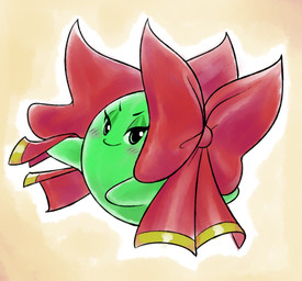 big_bow blush bow_ribbon clothing female floating ghost_tail glistening_eyelids green_background head_bow huge_bow humor lidded_eyes looking_at_viewer oversized_clothing red_bow_ribbon simple_background smile smiling_at_viewer solo tan_background mario-grant mario_bros nintendo paper_mario lady_bow boo_(mario) ghost sphere_creature spirit 2023 digital_media_(artwork) portrait