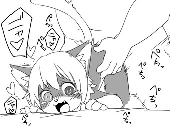ambiguous_gender anthro ass_up blush dialogue duo heart_symbol male male/ambiguous motion_lines open_mouth simple_background text white_background manmosu_marimo domestic_cat felid feline felis mammal 2015 digital_drawing_(artwork) digital_media_(artwork) japanese_text monochrome translated