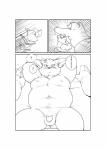 2018 absurd_res age_difference barazoku bed black_and_white blush canid canine canis chernobog_(tas) chinese_text clothing comic demon dialogue domestic_dog duo furniture hi_res imminent_sex inside kemono lifewonders male male/male mammal monochrome moritaka_(tas) muscular obese overweight quanjiang text tokyo_afterschool_summoners translated undressing