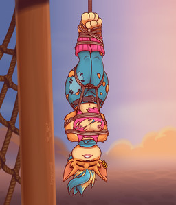 anthro areola arms_tied bdsm bondage bottomwear bound breasts captured clothing ear_piercing ear_ring eyes_closed feet female fur hair legs_tied nipple_piercing nipples outside pants piercing restraints ring_piercing rope rope_bondage shirt solo toes topwear torn_bottomwear torn_clothing torn_pants torn_shirt torn_topwear upside_down luchosfactory activision crash_bandicoot_(series) pirate_tawna bandicoot mammal marsupial absurd_res digital_media_(artwork) hi_res