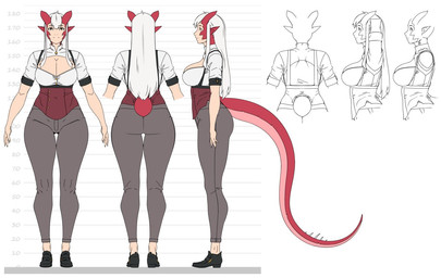 big_breasts bottomwear breasts butt cleavage clothed clothing female grey_bottomwear grey_clothing grey_pants hair horn humanoid_pointy_ears long_hair looking_at_viewer pants pointy_ears red_ears red_horn red_tail simple_background solo standing tail tapering_tail thick_thighs white_background white_hair wide_hips randomtanstudio mythology ryu_(randomtanstudio) animal_humanoid dragon dragon_humanoid humanoid mythological_creature mythological_scalie scalie model_sheet