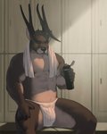 anthro antlers bulge clothing horn jockstrap male muscular muscular_anthro muscular_male pecs solo underwear kristakeshi thaldrin cervine deer mammal 4:5 hi_res