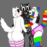 anthro balls big_butt blush bodily_fluids butt clean_diaper clothed clothing diaper erection fluffy fluffy_tail footwear fur genitals group handjob leg_warmers legwear long_socks looking_at_viewer male male/male masturbation multicolored_body multicolored_clothing multicolored_footwear multicolored_fur multicolored_socks multicolored_tail nude open_mouth penile penile_masturbation penis pink_diaper sex simple_background smile socks tail tongue tongue_out trio wearing_diaper white_body white_fur unknown_artist boy_kisser_(meme) glitterpop! glitter_(glitterpop!) silly_cat_(mauzymice) wolffy(wolffynotwolfy) canid canine canis domestic_cat felid feline felis mammal wolf 1:1 digital_media_(artwork) meme