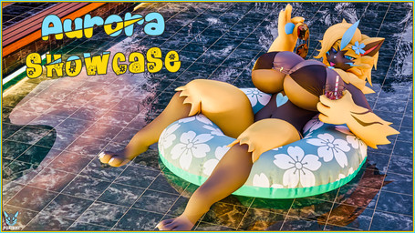 accessory anthro big_breasts blue_border blue_eyes border breasts buoy clothing female flower fur hair huge_breasts looking_at_viewer outside plant showcase smile solo swimming_pool swimwear text thick_thighs tongue water yellow_body yellow_fur foxibiki morethreedee_(modeler) nintendo pokemon aurora_(nbanoob) generation_7_pokemon legendary_pokemon pokemon_(species) zeraora 16:9 3d_(artwork) blender_(artwork) blender_cycles_(artwork) digital_media_(artwork) english_description english_text hi_res widescreen