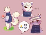 anthro biped blush bodily_fluids bottomless clothed clothing ellipsis fur long_tail looking_at_viewer male offscreen_character pink_background side_view simple_background solo standing sweat tail unsavoryimpcat animal_crossing nintendo marshal_(animal_crossing) mammal rodent sciurid tree_squirrel 2023 digital_media_(artwork) hi_res multiple_images