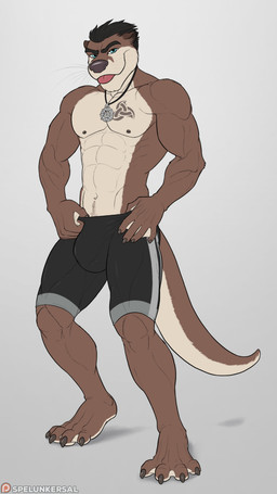 4_toes 5_fingers abs anthro athletic barefoot biceps big_bulge biped black_eyebrows black_hair black_nose blue_eyes brown_body brown_fur bulge chest_tattoo claws closed_smile clothed clothed_anthro clothed_male clothing countershade_face countershade_fur countershade_neck countershade_tail countershade_torso countershading deltoids detailed_bulge eyebrows feet finger_claws fingers fur genital_outline grey_background grin hair jewelry looking_at_viewer male male_anthro markings membrane_(anatomy) mouth_closed multicolored_body multicolored_fur muscular muscular_anthro narrowed_eyes navel necklace nipples nude patreon_logo patreon_username pecs penis_outline pink_tongue pubes simple_background smile smiling_at_viewer solo speedo standing swimmer swimwear tail tan_body tan_countershading tan_fur tattoo text three-quarter_view tight_clothing tight_swimwear toe_claws toes tongue tongue_out topless topless_anthro topless_male tribal tribal_tattoo two_tone_body two_tone_fur vein webbed_feet webbed_hands whiskers spelunker_sal patreon mammal mustelid otter absurd_res artist_name digital_drawing_(artwork) digital_media_(artwork) flat_colors full-length_portrait hi_res portrait