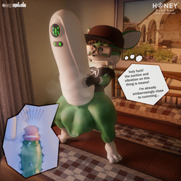 3_toes advertisement anthro balls baseball_cap bed big_balls big_penis bottomless bottomless_male clenched_teeth clothed clothing eyewear feet fingerless_gloves freckles furniture genitals glasses gloves handwear hat headgear headwear heterochromia huge_balls huge_penis hyper hyper_balls hyper_genitalia hyper_penis image_bubble internal looking_pleasured male motion_blur motion_lines musk musky_balls musky_penis overbite_fang penetrable_sex_toy penis profanity scrotum_flap sex_toy shirt solo standing t-shirt teeth text thick_thighs thought_bubble toes topwear vibrator onyxsplash honey_play_box kai_2_(sex_toy) sega sonic_the_hedgehog_(series) fan_character vincent_(onyxsplash) canid canine canis chihuahua domestic_dog gaia mammal toy_dog 1:1 3d_(artwork) digital_media_(artwork) english_text hi_res