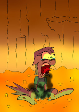 bodily_fluids burning burnt_clothing butt_on_fire exposed_butt female feral fire hand_on_butt lava open_mouth pain smoke solo tail tears toony hot_rolls friendship_is_magic hasbro my_little_pony maud_pie_(mlp) earth_pony equid equine horse mammal pony digital_media_(artwork) hi_res