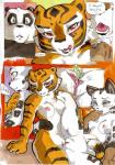 2014 anthro anus areola bear better_late_than_never big_breasts blush bodily_fluids breasts bulge comic daigaijin dialogue dreamworks english_text erect_nipples erection eyes_closed felid female female/female genital_fluids genitals giant_panda grin group inviting kung_fu_panda leopard male mammal master_po_ping master_tigress nipples nude painting_(artwork) pantherine penis pussy saliva saliva_string sex smile snow_leopard song_(kung_fu_panda) speech_bubble text tiger traditional_media_(artwork) tribadism vaginal vaginal_fluids watercolor_(artwork)