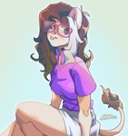 breasts brown_hair clothed clothing eyewear female glasses hair humanoid_face long_hair looking_at_viewer shirt solo topwear luxar92 dandee_(character) felid lion mammal pantherine 2021 digital_media_(artwork) hi_res