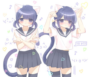 2000s_anime_style adolescent anime_style asian_clothing bangs blush bodily_fluids bottomwear clothed clothing dancing east_asian_clothing female hair japanese_clothing japanese_school_uniform legwear pigtails school_uniform serafuku shirt simple_background skirt solo sweat tail thigh_highs topwear uniform young young_humanoid u3u_00 caramelldansen animal_humanoid canid canine cat_humanoid felid felid_humanoid feline feline_humanoid humanoid mammal mammal_humanoid digital_media_(artwork) hi_res meme