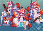 abs anthro arm_wraps band-aid bandage blush breasts choker container cross-popping_vein dipstick_tail eye_scar eyebrow_through_hair eyebrows eyelashes facial_scar feet feet_wraps female fur glistening glistening_body gun hair handgun hands_behind_head holding_object inner_ear_fluff jar jewelry leg_wraps markings medkit multi_tail navel necklace nude pasties pawpads pink_hair pistol plantigrade ranged_weapon red_eyes red_inner_ear_fluff red_markings red_tail_tip scar sitting small_breasts solo spread_legs spreading tail tail_markings teeth translucent translucent_hair tuft weapon white_body white_fur wraps acedark258 epic_games fortnite kimiko_five-tails canid canine fox mammal 2025 absurd_res hi_res