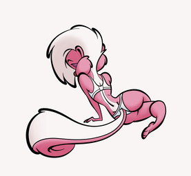anthro butt clothing female fur lingerie markings pink_body pink_fur rear_view solo striped_body striped_markings striped_tail stripes tail tail_markings white_body white_fur stanmort tiny_toon_adventures warner_brothers bimbette mammal mephitid skunk hi_res