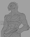 abs anthro arm_spikes covering elbow_spikes facial_spikes head_spikes jaw_spikes looking_at_viewer male muscular muscular_male pupils shoulder_spikes slit_pupils solo spikes spikes_(anatomy) standing leafjuly divinity:_original_sin_2 divinity_(series) the_red_prince lizard_(divinity) lizardman reptile scalie absurd_res half-length_portrait hi_res monochrome portrait