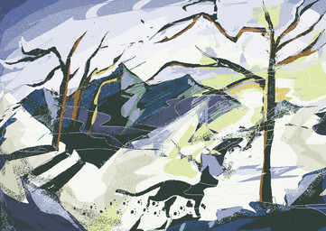 ambiguous_gender detailed_background feral footsteps mountain outside plant scenery snow solo tree winter naircat domestic_cat felid feline felis mammal 2017 digital_drawing_(artwork) digital_media_(artwork) microsoft_paint_(artwork)