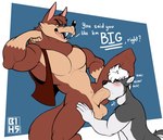 anthro balls blush brown_body dialogue duo erection eyes_closed fellatio fur genitals glk hair male male/male muscular muscular_anthro muscular_male oral penile sex simple_background tail text blizzhusky15 hank_howell_(piti_yindee) canid canine canis mammal wolf digital_drawing_(artwork) digital_media_(artwork) english_text hi_res