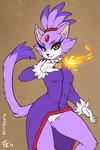 2019 5_fingers anthro black_nose blaze_the_cat bottomless breasts claws clothed clothing conditional_dnp digital_media_(artwork) domestic_cat dress elemental_manipulation felid feline felis female finger_claws fingers fire fire_manipulation fluff-kevlar forehead_gem fur fur_trim_(clothing) gem genitals gloves green_eyes hair handwear looking_at_viewer mammal multicolored_body multicolored_fur portrait purple_body purple_fur pussy sega signature smile solo sonic_the_hedgehog_(series) tail three-quarter_portrait tied_hair two_tone_body two_tone_fur white_body white_fur