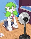 clothed clothing electric_fan eyes_closed female furniture green_hair hair open_mouth oscillating_fan sofa solo enrique849 nintendo pokemon gardevoir generation_3_pokemon pokemon_(species) animated hi_res short_playtime